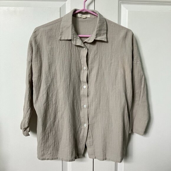 Grade & Gather Shirt Womens S Linen Blend Cringle Cotton Gauze Taupe - Picture 1 of 6